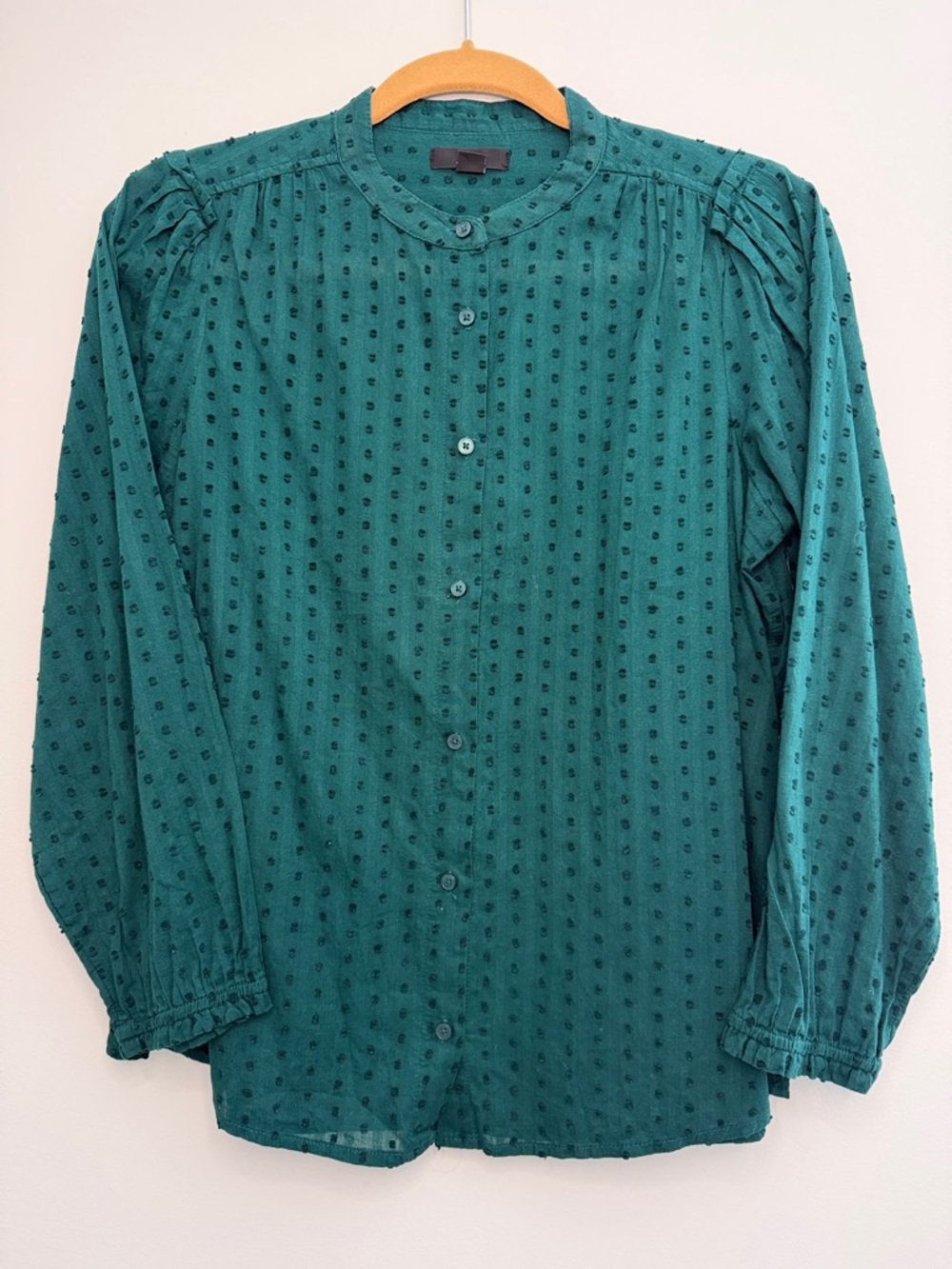 J. Crew Dark Green Dot-Texture Button-Down Blouse
